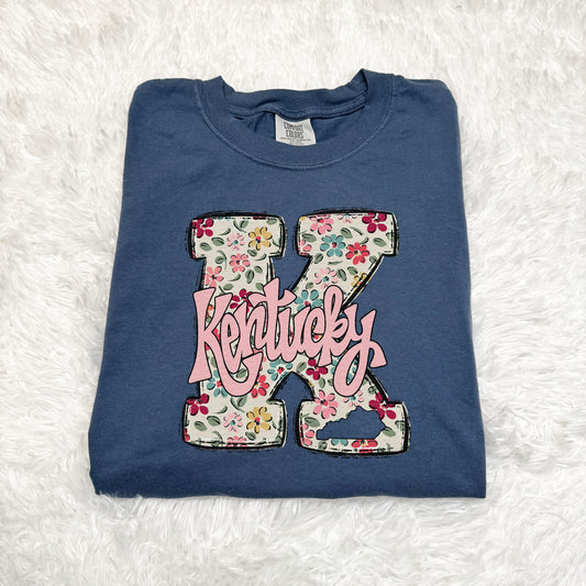 Kentucky, KY, Big K, Light Pink Script, Floral | DTF Print - COOL PEEL |