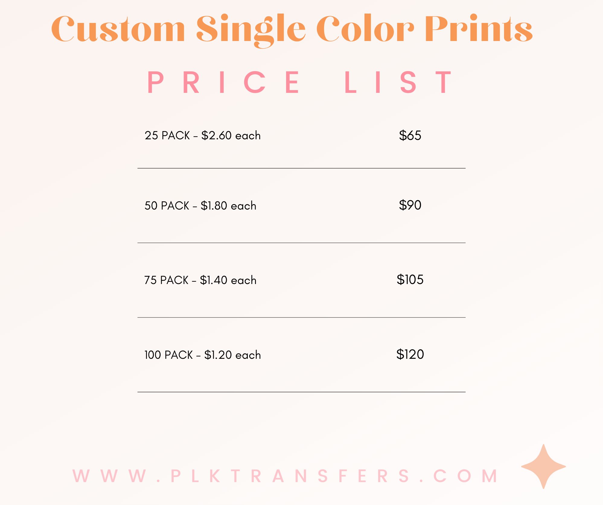 15¢ 1 Color Custom Heat Transfers