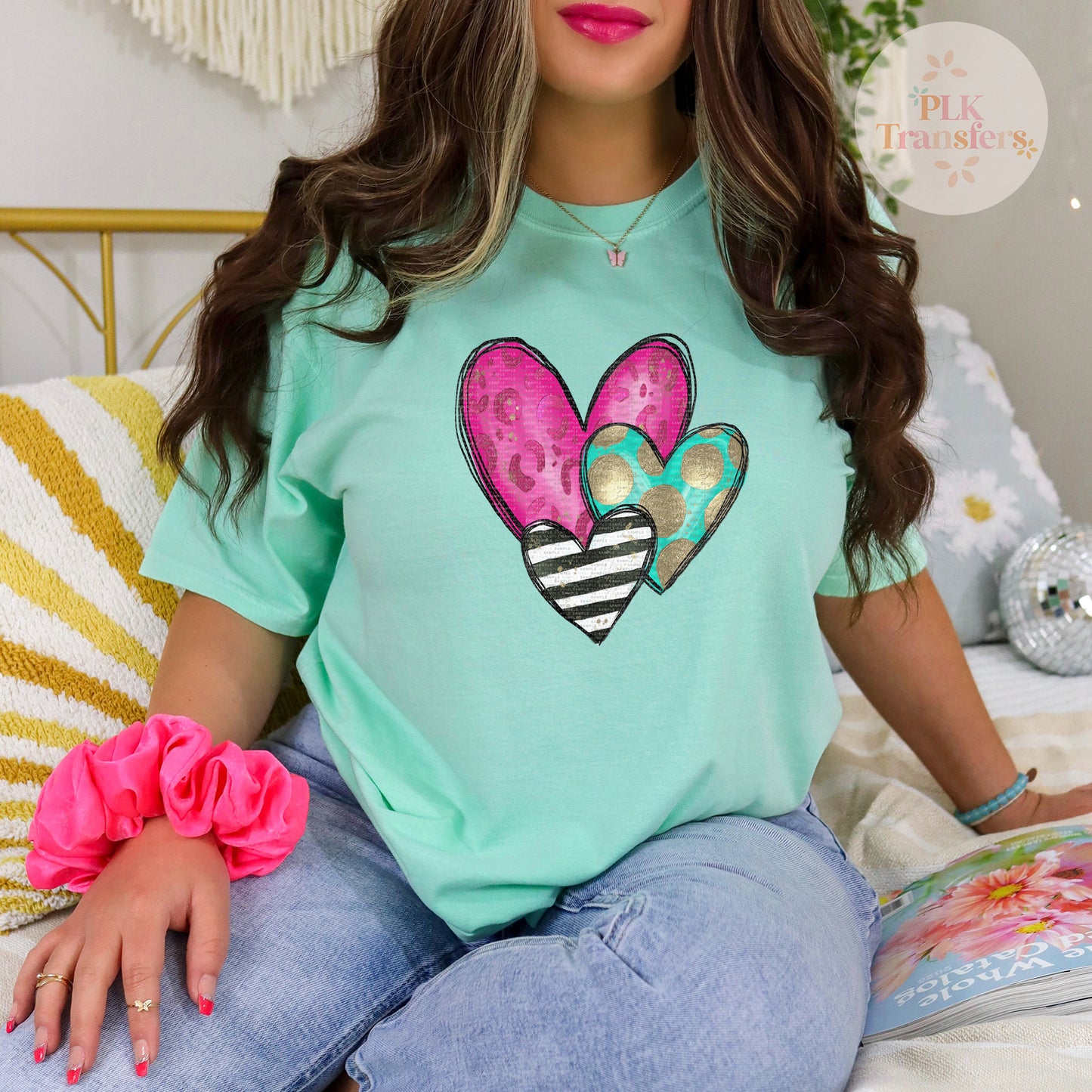 Cute Hearts With Black Stripes, Valentine's Day | DTF Print - COOL PEEL |