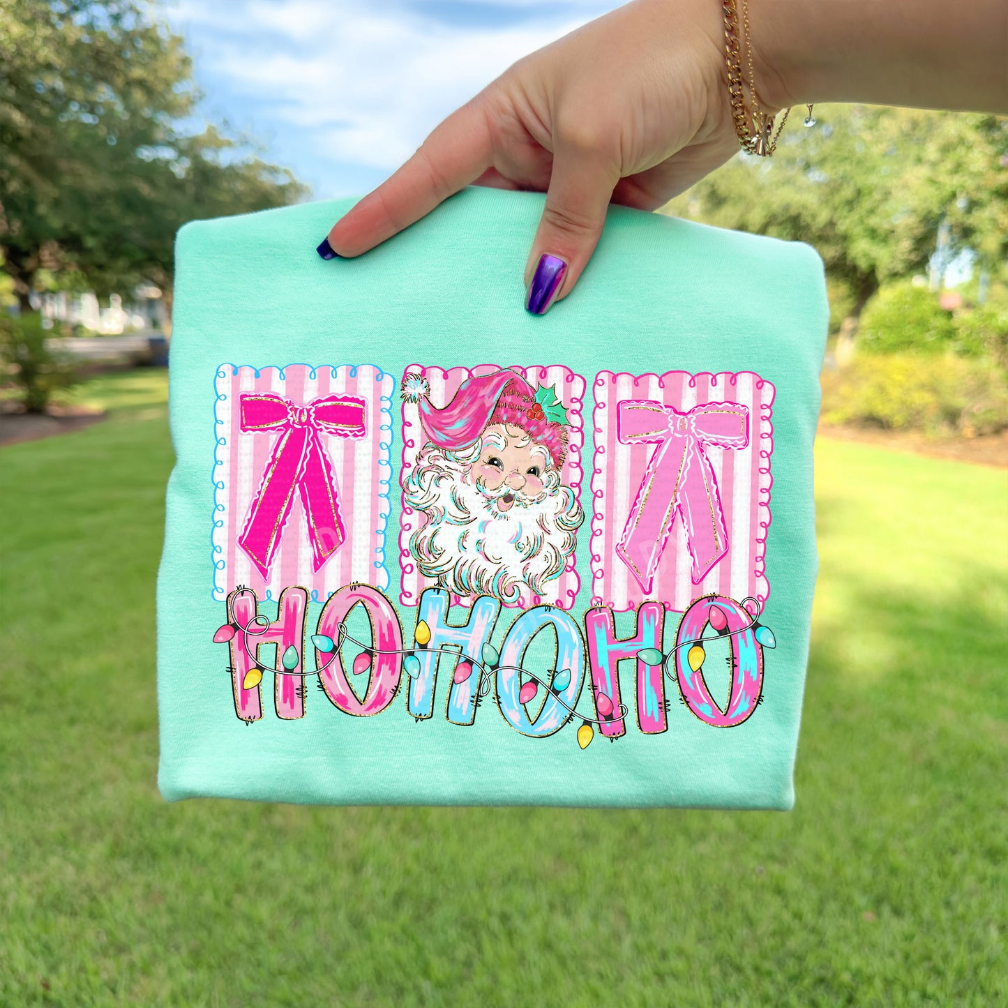 Ho, Ho, Ho - Santa & Pink Bows | DTF Print - COOL PEEL |