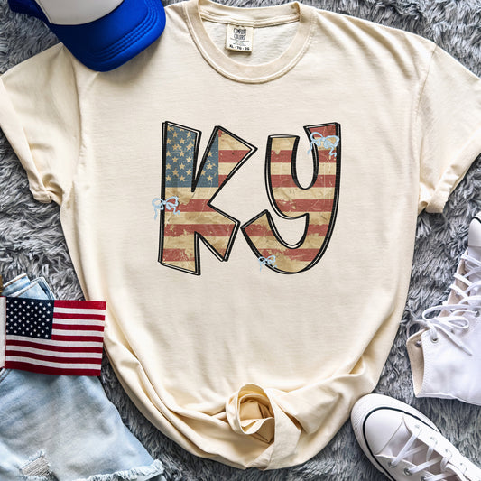 Kentucky, KY, Distressed Faded American Flag With Bows | DTF Print - COOL PEEL |