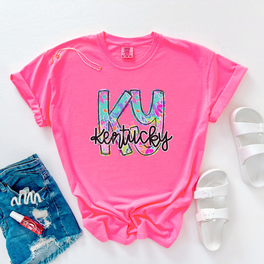 Kentucky, KY, Bright Floral, Black Script | DTF Print - COOL PEEL |