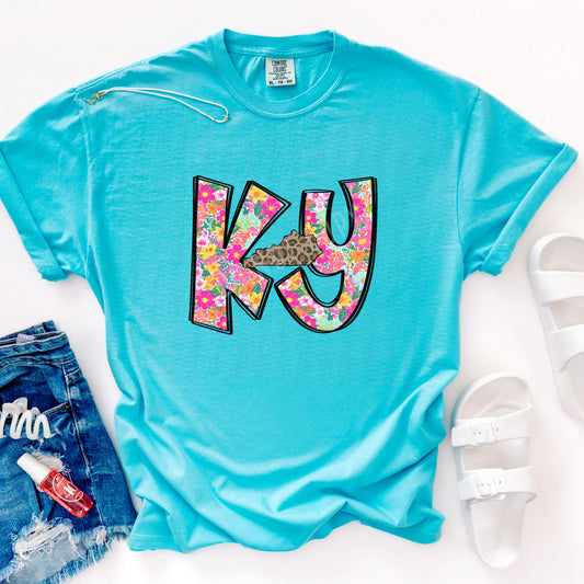 Kentucky, KY, Bright Floral, Leopard KY State | DTF Print - COOL PEEL |