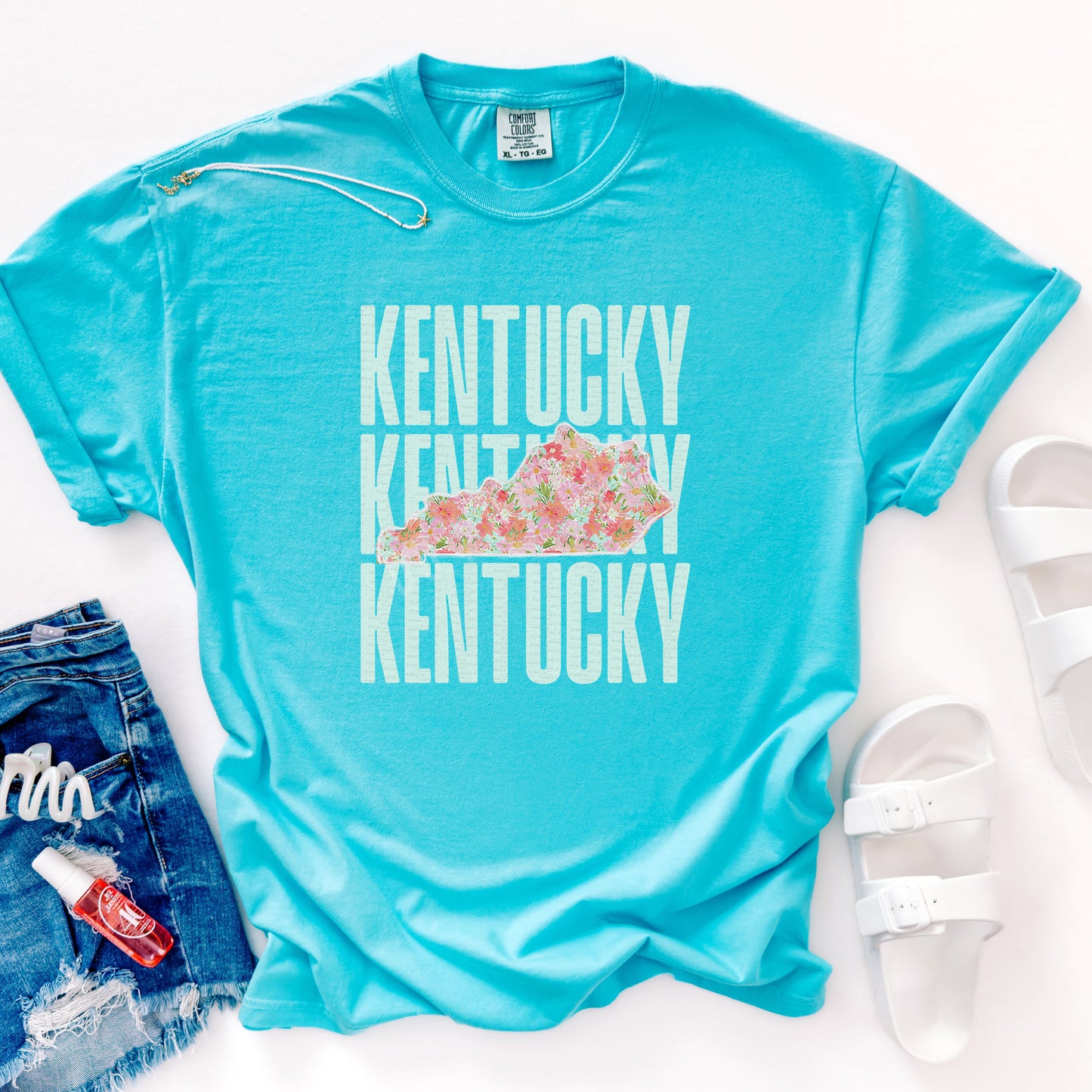 Kentucky, Light Blue Stacked, Floral KY State | DTF Print - COOL PEEL |