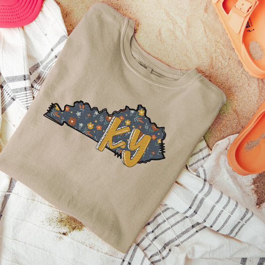 KY State, Yellow & Polka Dot Doodle Letters In Front | DTF Print - COOL PEEL |