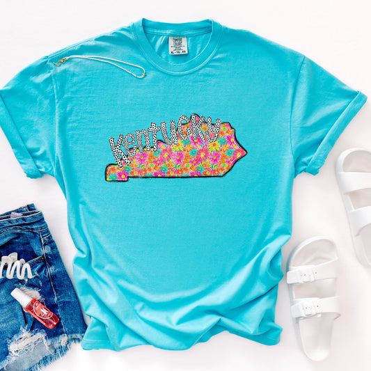 Kentucky, State, Bright Flowers, Kentucky Across Top | DTF Print - COOL PEEL |