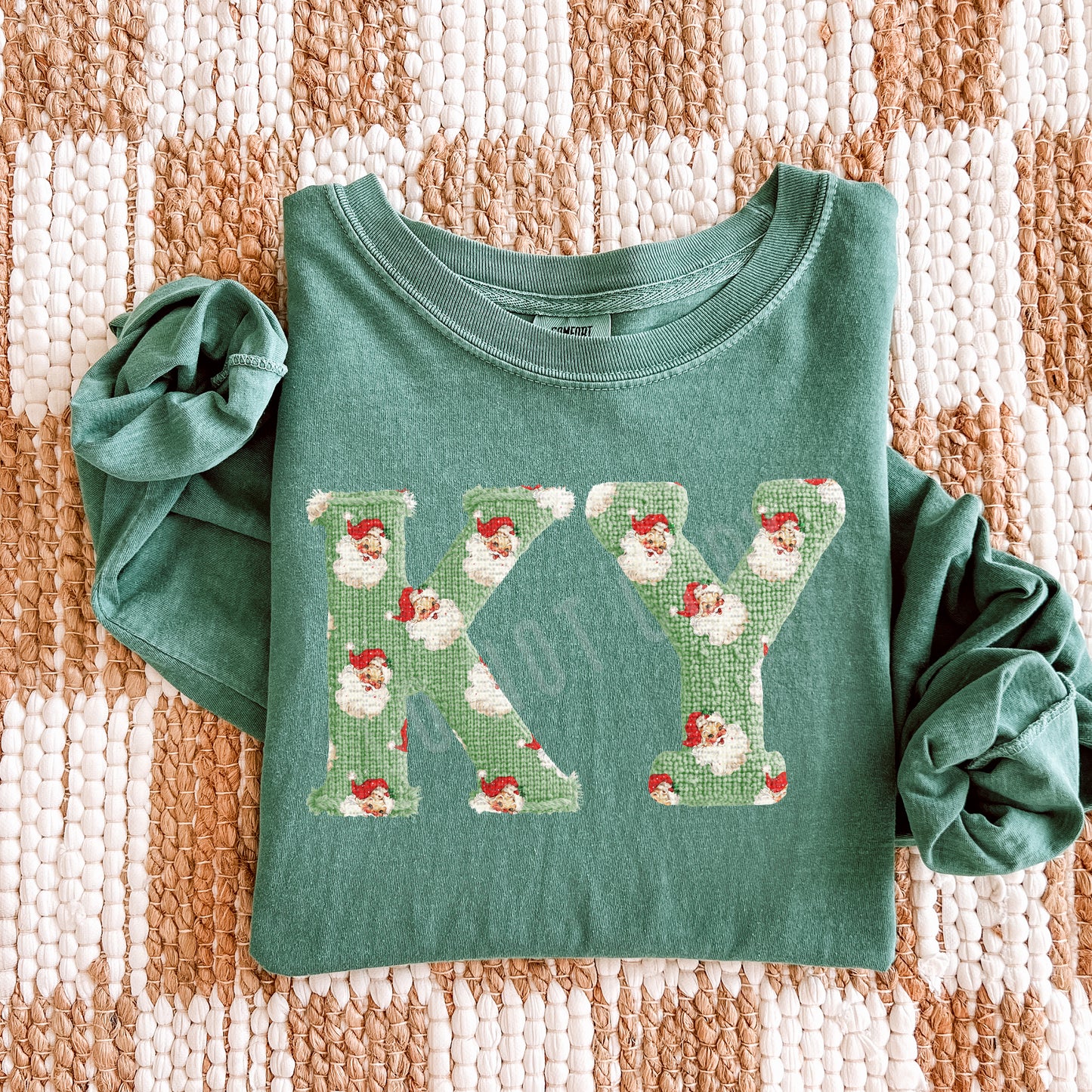 KY, Green Faux Yarn Santa | DTF Print - COOL PEEL |