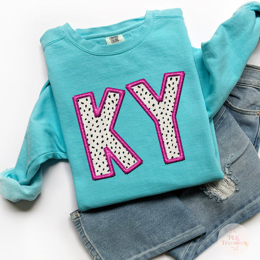 KY Faux Embroidery, Pink, Dots | DTF Print - COOL PEEL |