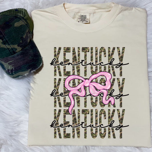 Kentucky, Stacked Camo, Pink Bow | DTF Print - COOL PEEL |