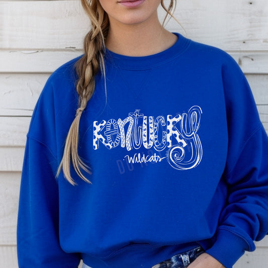 Kentucky Wildcats, White, Doodle | Screen Print Transfer | - SINGLE COLOR