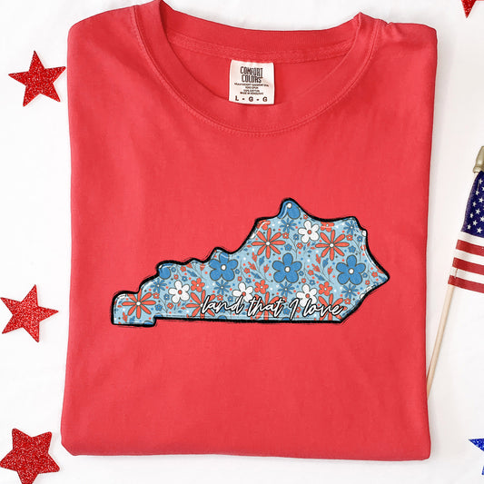 Kentucky State, Red White & Blue Florals, Land That I Love | DTF Print - COOL PEEL |
