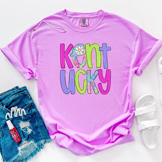 Kentucky, Neon Colors, Flower on E | DTF Print - COOL PEEL |
