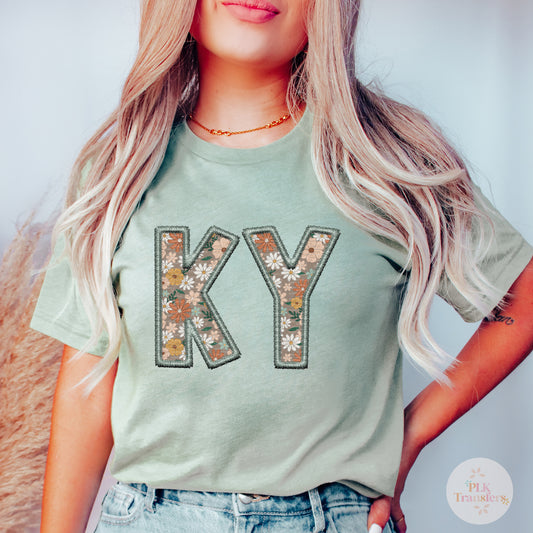 KY Faux Embroidery, Floral | DTF Print - COOL PEEL |