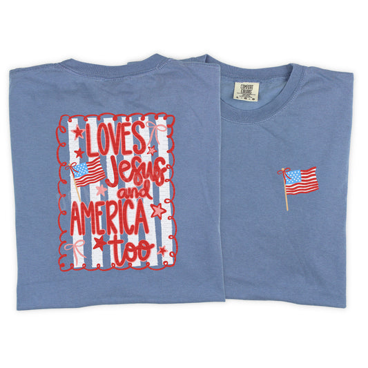 Loves Jesus & America Too, FREE POCKET INCLUDED | DTF Print - COOL PEEL |