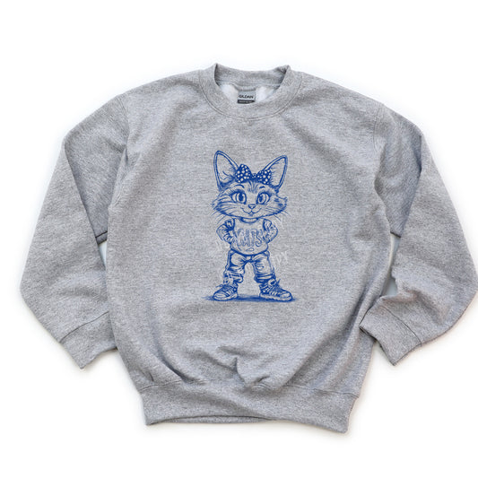Girly Wildcat Mascot, KY, Kentucky | Screen Print Transfer | - SINGLE COLOR