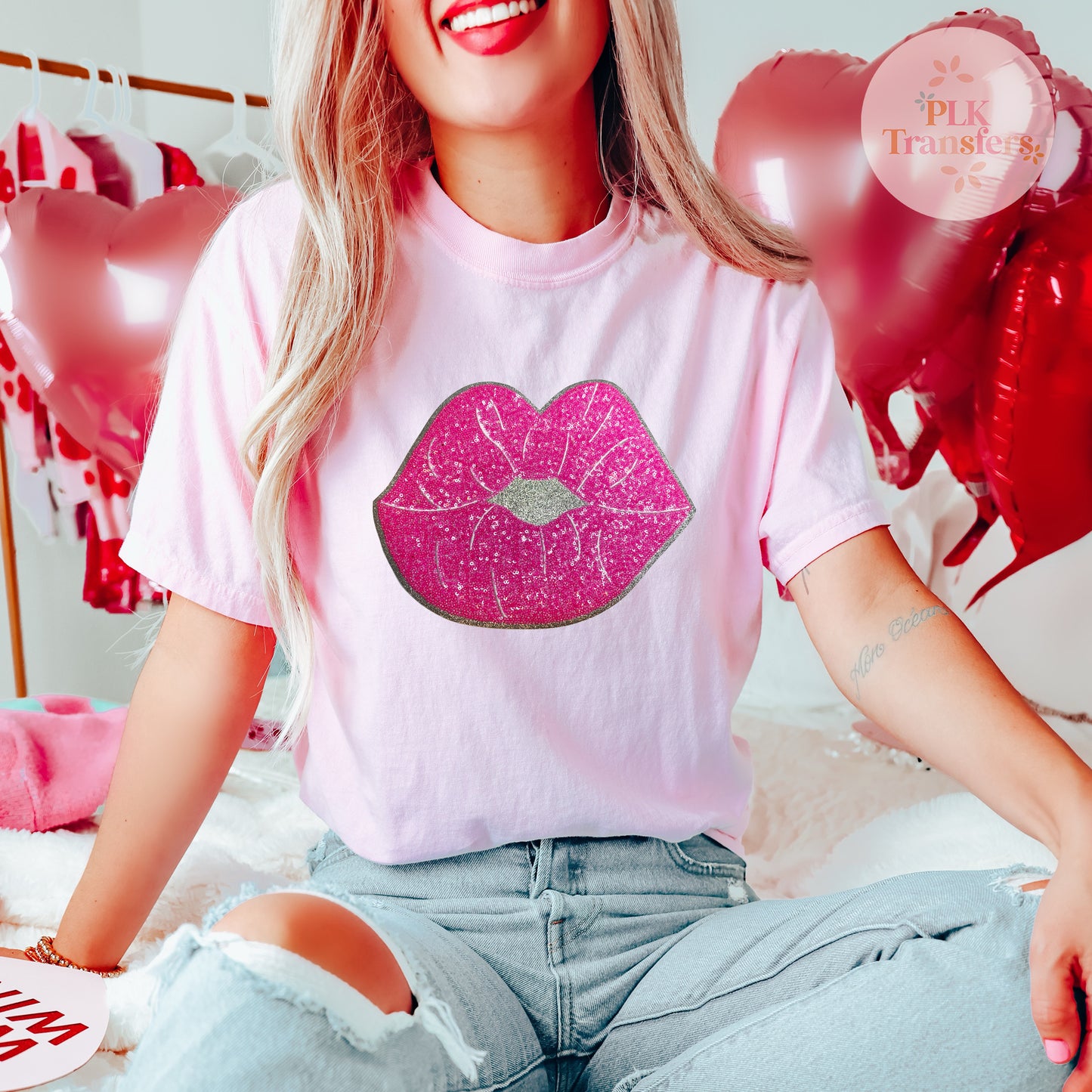 Pink Lips Sequin Patch