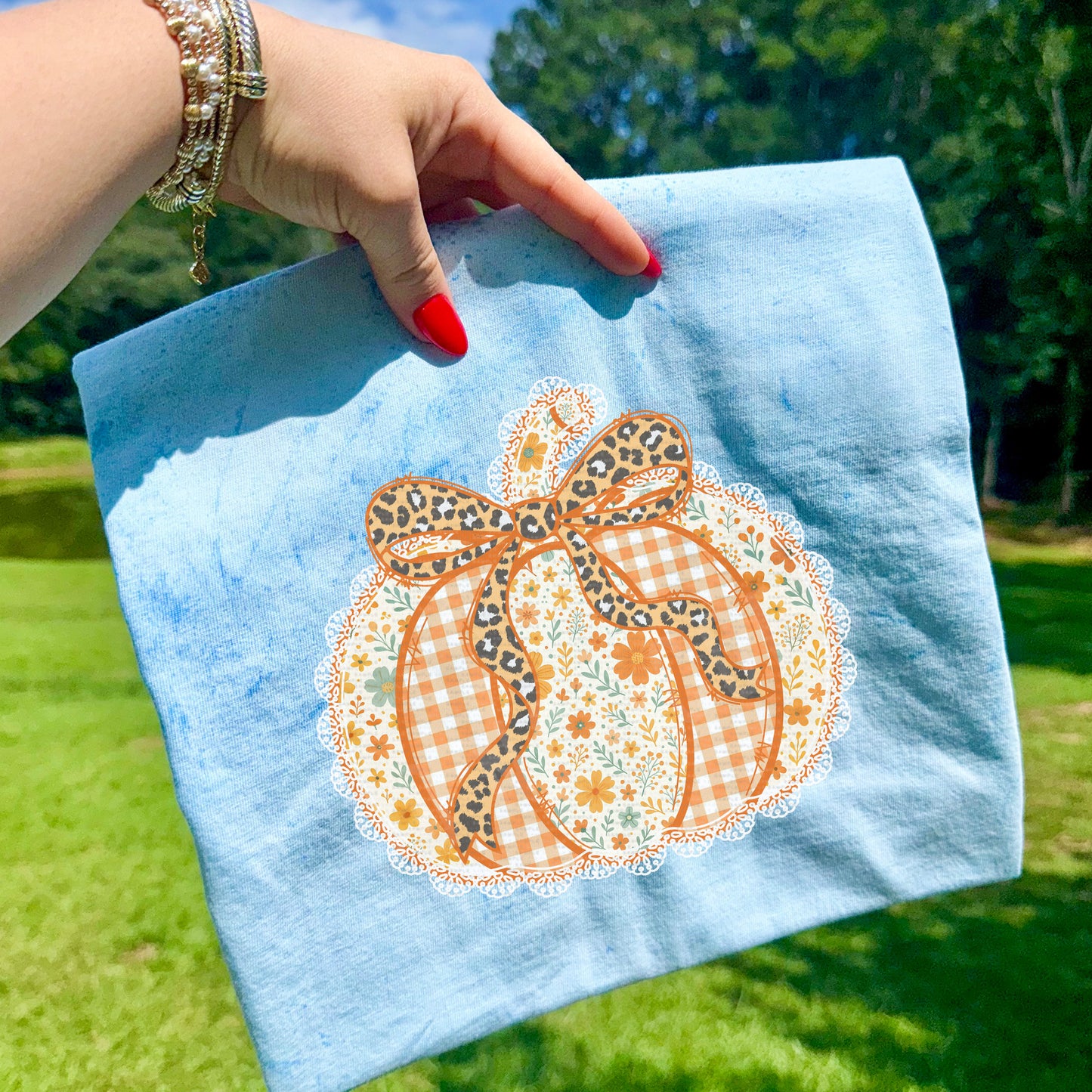 Cute Floral Pumpkin With Bow | DTF Print - COOL PEEL |