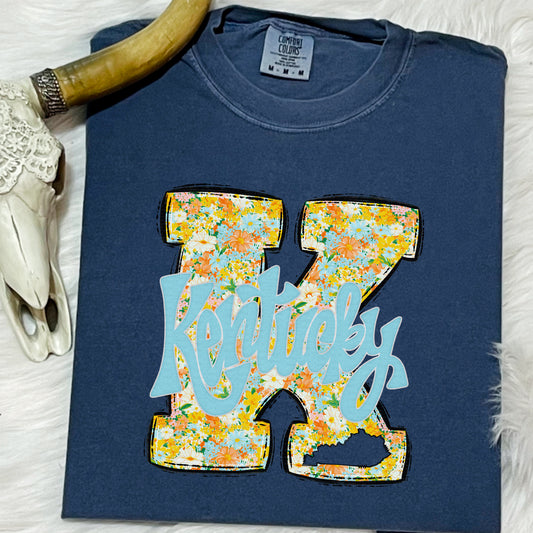 Big K, Yellow Blue Orange Florals, Light Blue Kentucky| DTF Print - COOL PEEL |