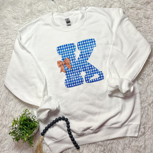 Blue Plaid K, KY, Kentucky, Basketball Bow | DTF Print - COOL PEEL |