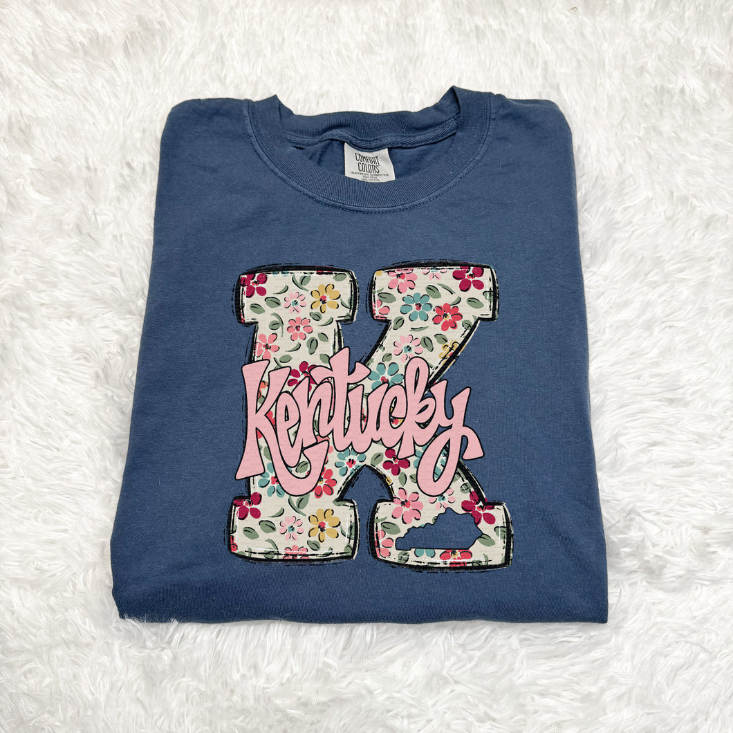 Kentucky, KY, Big K, Light Pink Script, Floral | DTF Print - COOL PEEL |
