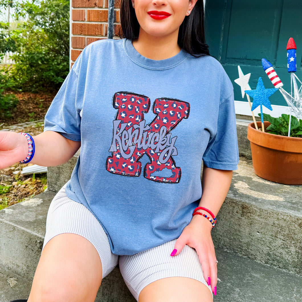 Kentucky, KY, Big K, Red White & Blue Leopard Print | DTF Print - COOL PEEL |
