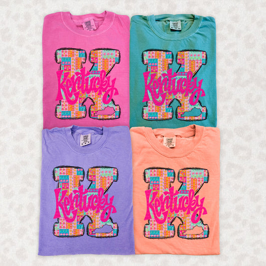 Big K, Patchwork, Hot Pink Kentucky Across Middle | DTF Print - COOL PEEL |
