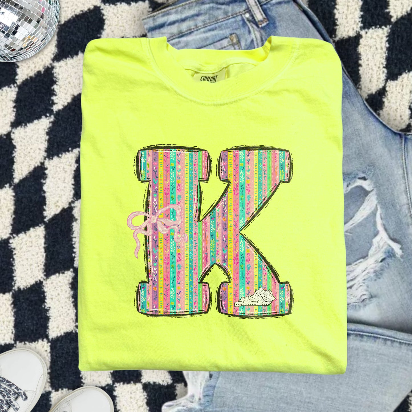 Kentucky, Big K, Bright Stripes With Bow | DTF Print - COOL PEEL |