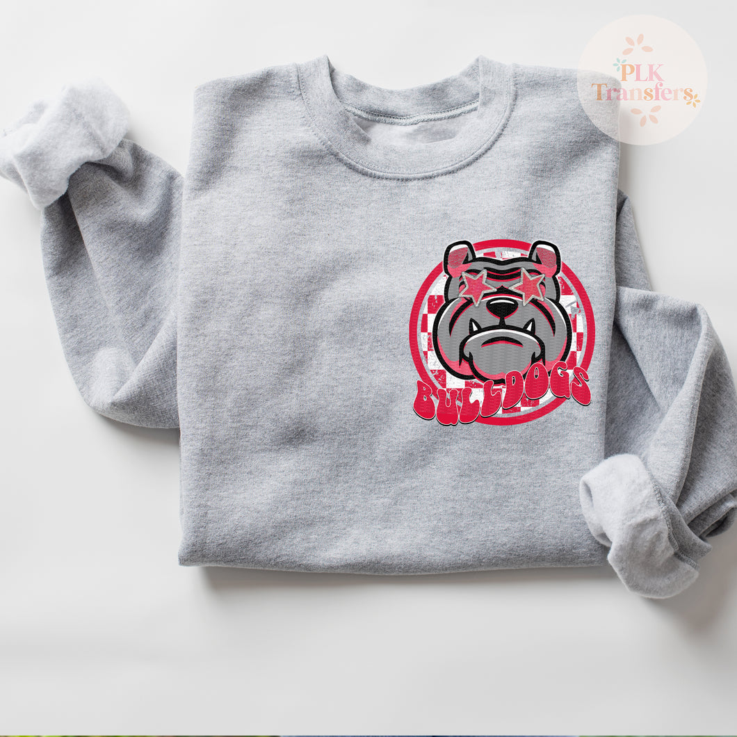 Bulldogs, Red, Mascot, Preppy, POCKET | Matte Clear Film Screen Print Transfer | - FULL COLOR