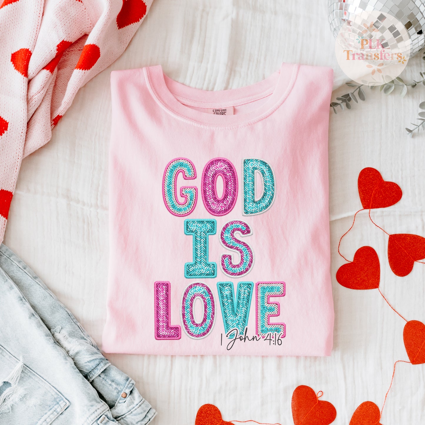 God Is Love, Pink & Teal, Valentine's Day | DTF Print - COOL PEEL |