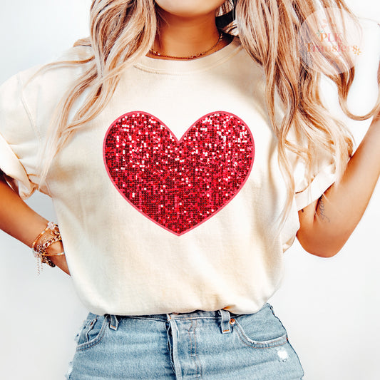 Red Faux Glitter Heart, Valentine's Day | DTF Print - COOL PEEL |