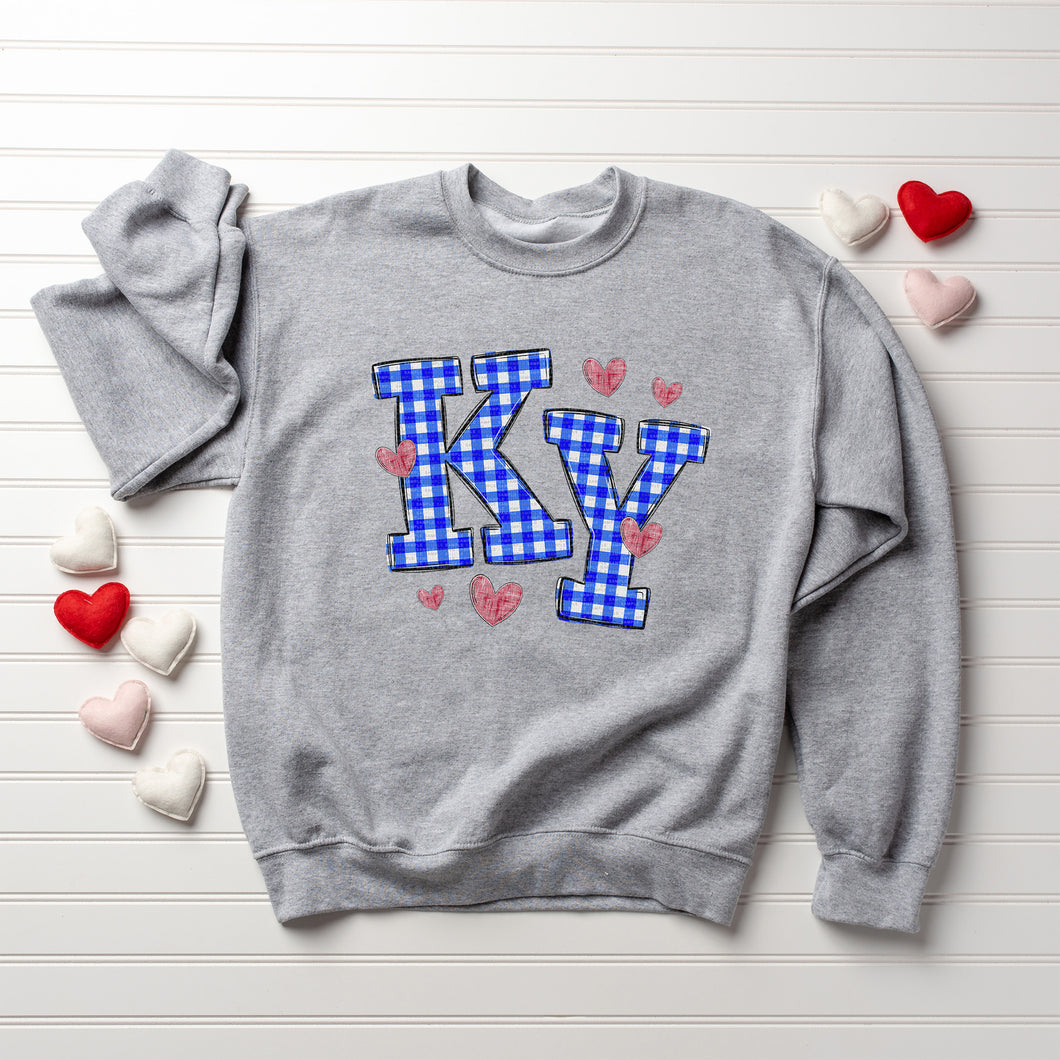 KY, Kentucky, Blue Plaid With Red Hearts, Valentine | DTF Print - COOL PEEL |