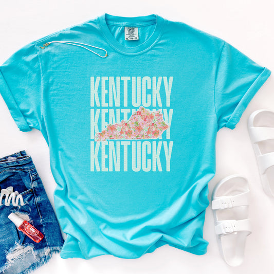Kentucky, Light Blue Stacked, Floral KY State | DTF Print - COOL PEEL |
