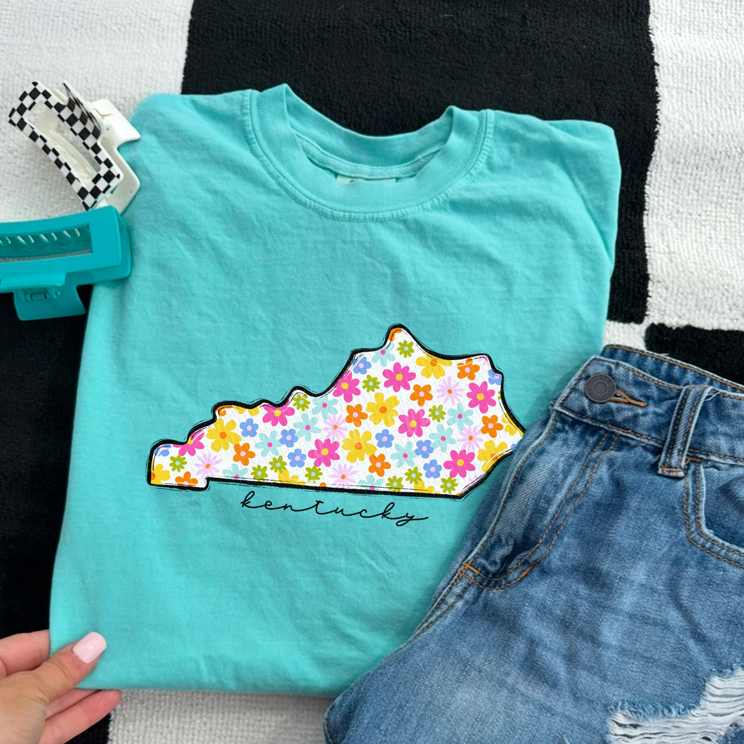 Kentucky State, White With Bright Flowers | DTF Print - COOL PEEL |