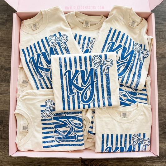 KY Stripes & Bow, KY, Kentucky | Screen Print Transfer | - SINGLE COLOR