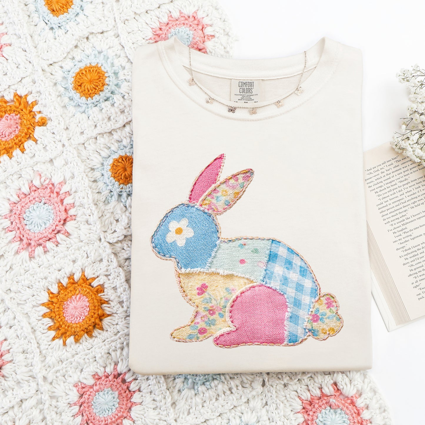 Blue Plaid, Pink, Floral Bunny | DTF Print - COOL PEEL |