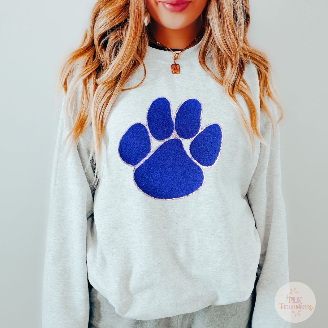 Blue Paw Print Chenille Patch