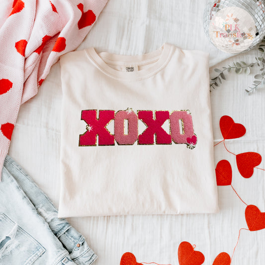 XOXO, Light and Dark Pink, Chenille Patch