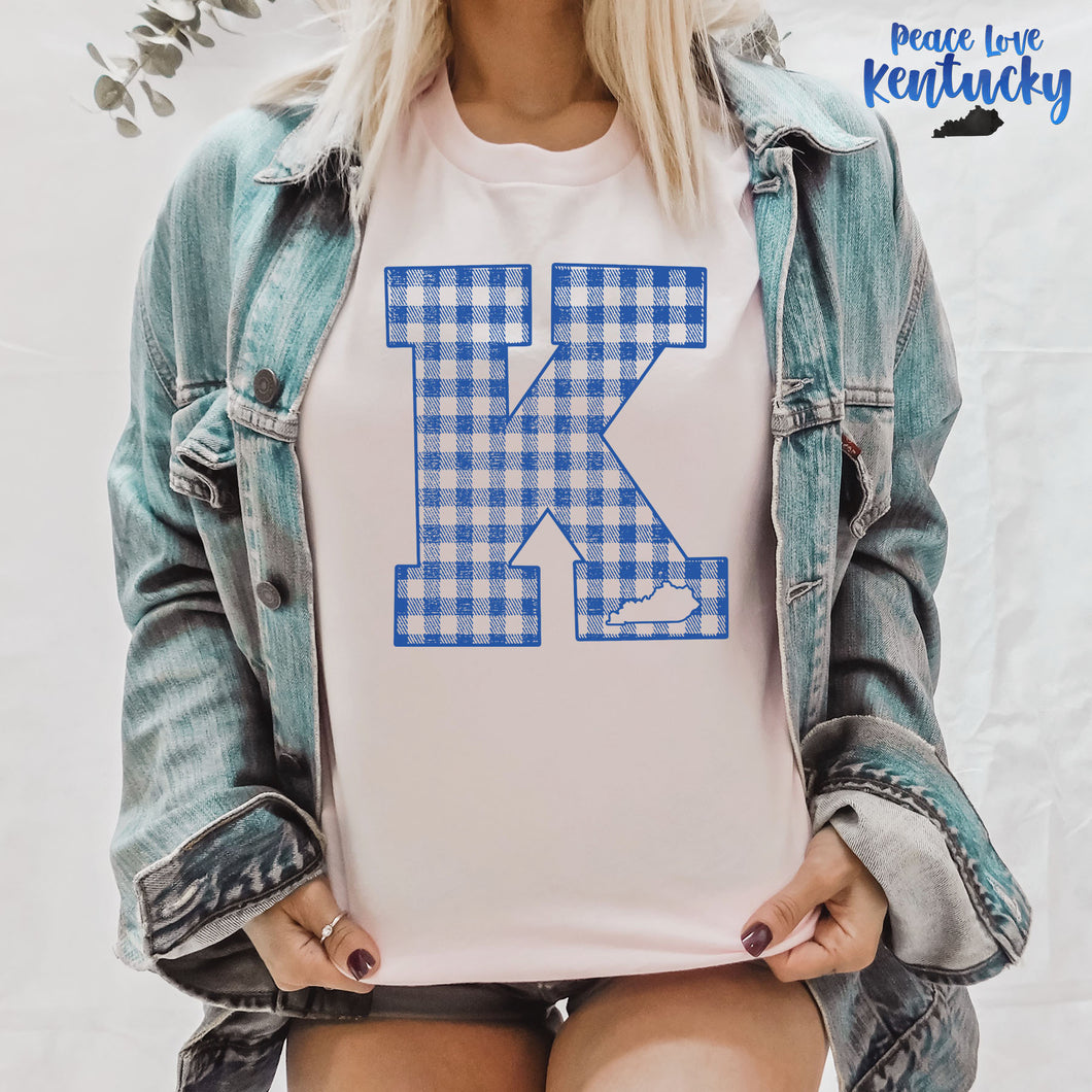 Kentucky, Blue Plaid | Screen Print Transfer, RTS 4/22 | - SINGLE COLOR (LOW HEAT)